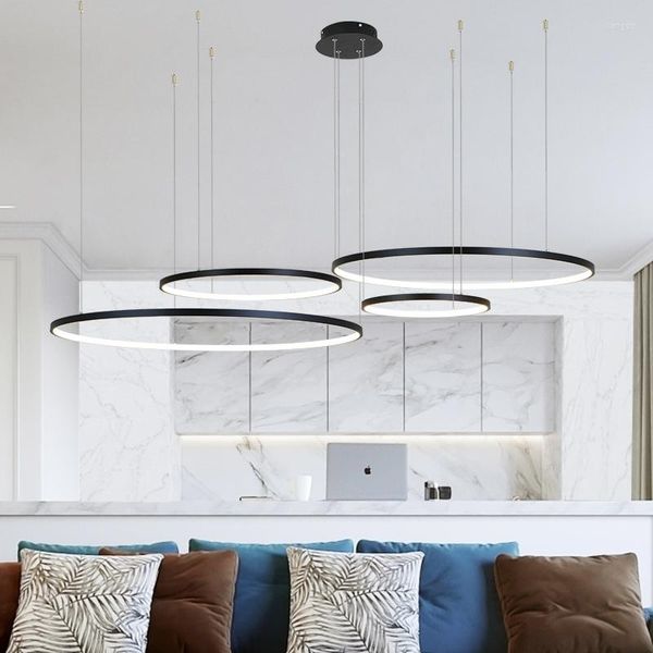Lâmpadas pendentes Xiuxiu Modern Led Lustelier Circle Lights para design de interiores Linha de iluminação de engenharia Ring Lamp Lâmpada de jantar Sala de estar