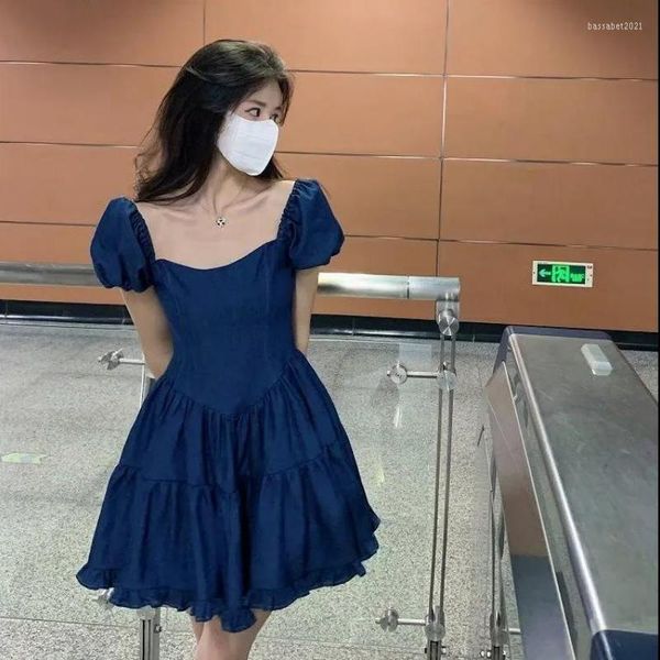 Casual Kleider 2022 Gothic Lolita Blase Kleid Frauen Preppy Stil Süße Vintage Koreanische Kurzarm Nette Mädchen Robe Party Kleidung