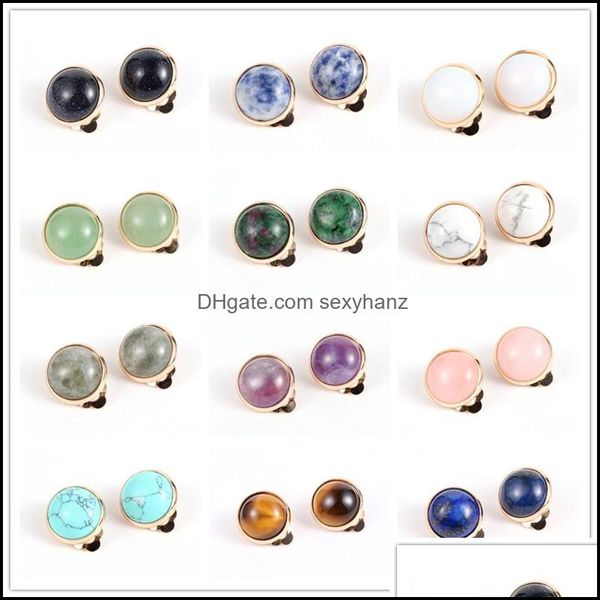 Ear Cuff Donna 12Mm Quarzo Rosa Pietra Cabochon Oro Ear Cuff Cristallo Orecchini Clip Occhio Di Tigre Turchesi Ametiste Rame Ea Sexyhanz Dh5Hx