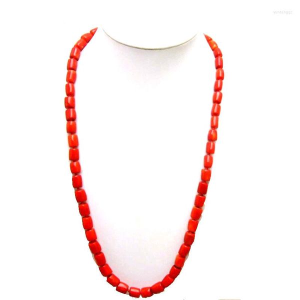 Choker Qingmos 7–8 mm dicke Scheibe natürliche rote Koralle Halskette für Frauen mit echtem 68,6 cm langen edlen Schmuck 5845