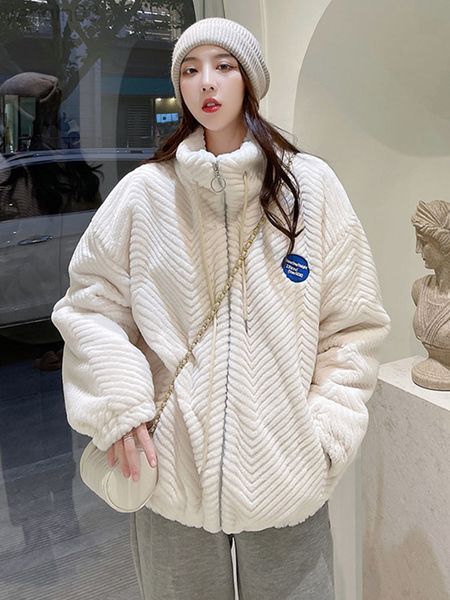 Pelliccia da donna Zadorin 2022 Inverno New Thick Loose Lamb Women Coulisse Zipper White Faux Fur Coat Womens Fleece Jacket L220829