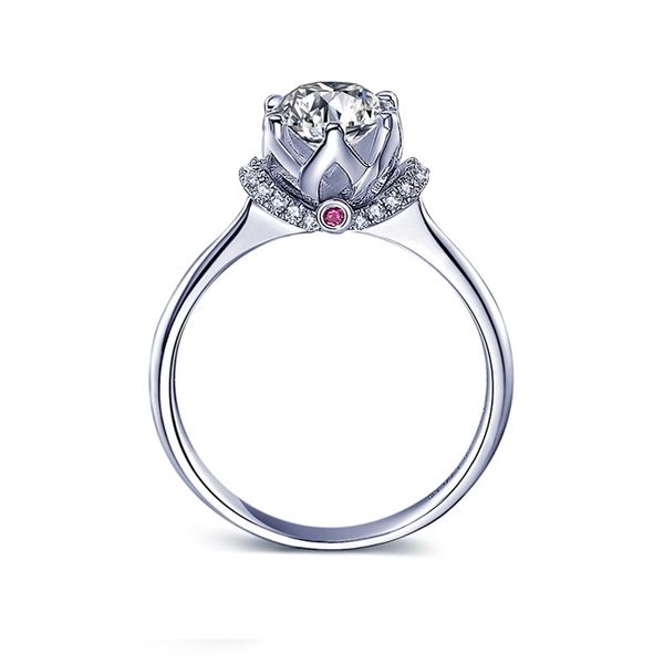 Anéis de casamento Pure 18k White Gold Ring 1Ct 2CT 3CT Crown Ruby Jewelry Party Anniversary 220829