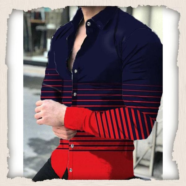 Herren lässige Hemden Mode Männer drehen Kragen geknöpfte Hemd Designer Vintage Print Long Sleeve Tops Herren Kleidung Prom Strickjangel