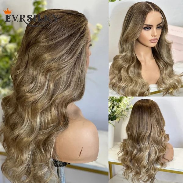 GULUELL Transparent 13x4 Lace Front Human Hair Wigs Long Wavy Ash Blonde 26 polegadas 180 Densidade Wigs Wigs Natural Hairline Mulheres