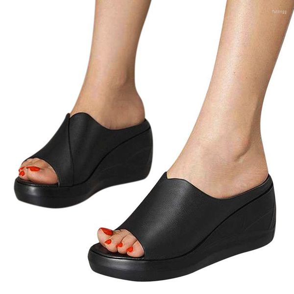 Сандалии Женщины Рыбат Рот обувь клиновые сандальные средние каблуки шлепанцы.