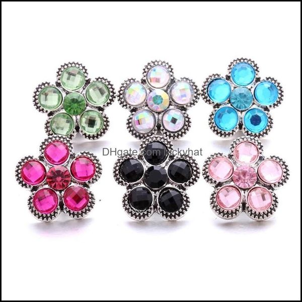 Chiusure ganci strass all'ingrosso 18 mm chiusura con bottone a pressione chiusura a fiore in metallo snapper charms per gioielli a scatto Findin Dhseller2010 Dhxu6