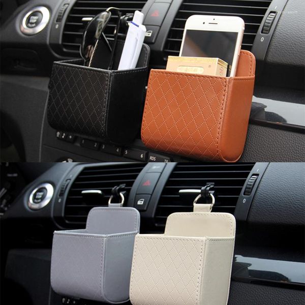 Aufbewahrungsbeutel Auto Vent Outlet Müllbox 4 Farben PU-Leder Auto Handyhalter Tasche Organizer Styling Automobil Hängen