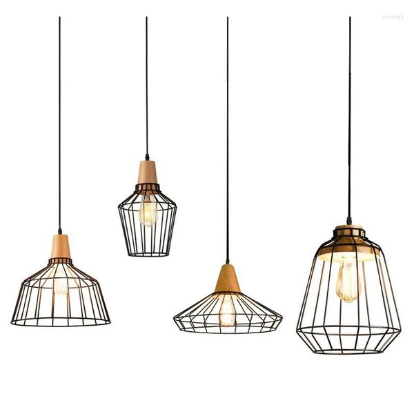 Pendelleuchten Retro Industriebeleuchtung Lampe Eisen Holz Nordic Hängeleuchte Küchenarmaturen Restaurant Loft Hanglamp Leuchte