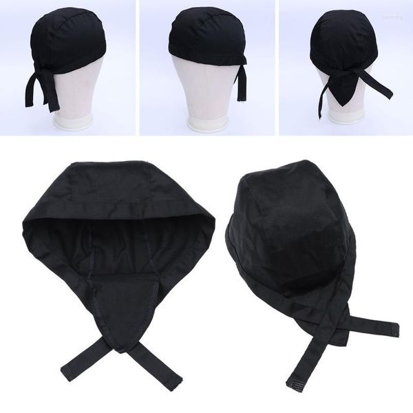 Tenda Cappello da cuoco Cappellino Turbante Mencookingcaps Catering Kitchenbeanie Server Baker Scrubpirate Nastro Copricapo unisex Nero Bouffant