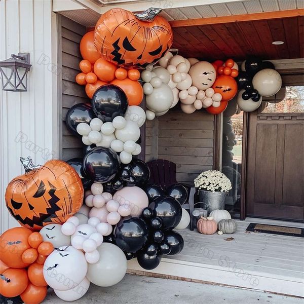 Outros suprimentos de festa do evento 148pcs Halloween grande abóbora guirlanda de balão preto laranja areia branca Balões 3D adesivos para decorações de festas de Halloween 220829