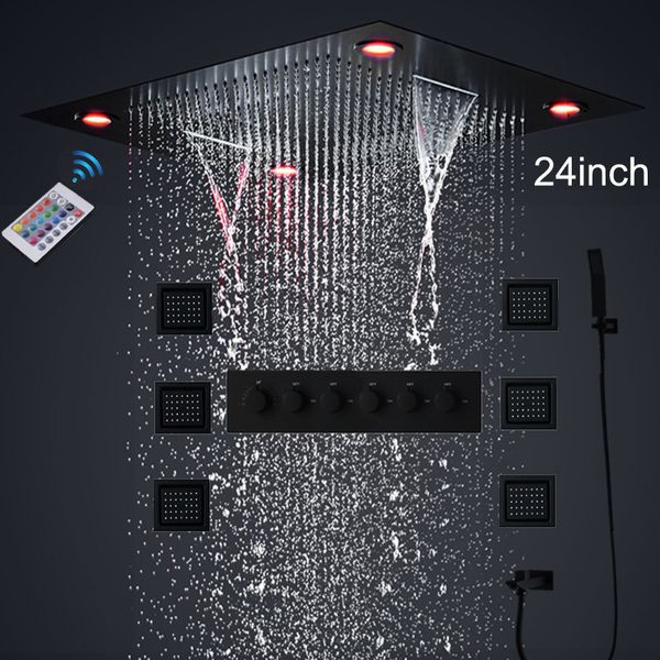 2022 Banheiro de chuveiro de luxo LED 24 polegadas Cachoeira de chuveiro de chuveiro Torneiras de chuveiro