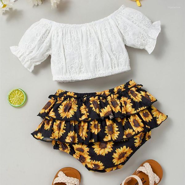 Kleidung Sets Est Sommer Kleinkind Kleinkind Baby Mädchen Weiß Baumwolle Tops Blumen Hosen Casual 2 stücke Outfits Set Shorts Nette kleidung