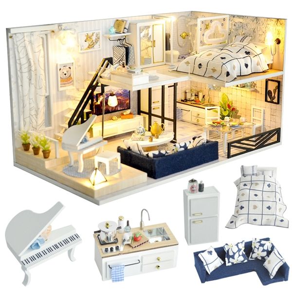 Arquitetura Diy House Cutebee Diy Miniatura com móveis LED Music Cover Modelo Blocks Brinquedos para crianças Casa de Boneca TD32 220829