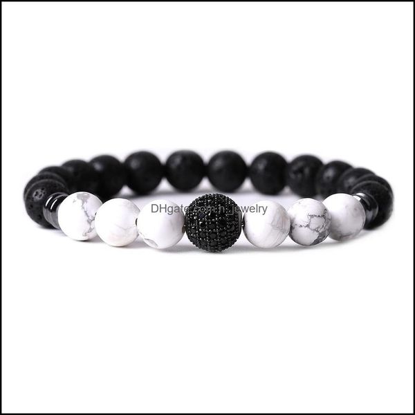 Pulseiras de charme Bola CZ Bola Branca Turquesa de Pedra Miã de Miã -Merquilhas Bracelete Handmade de 8mm Buda Lava Bracelets Mulheres Jóias DHSELLER2010 DHVIM