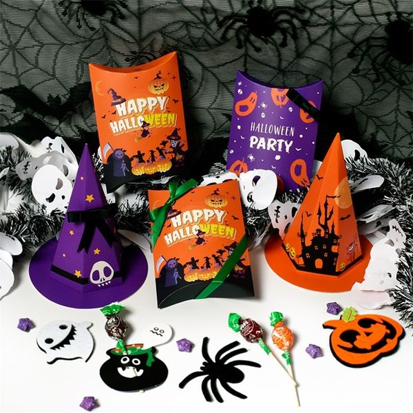 Outros suprimentos de festa de evento fofo halloween tema chapéu de bruxa forma de papel saco de doces de caveira box box chapéu de chapéu de doce biscoito presente de papel criativo de embalagem de papel 220829