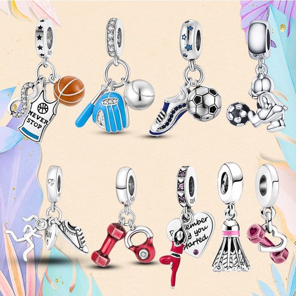 925 Silver Bad Fit Charms Pandora charme bracelete esportivo de beisebol de futebol voleibol charmes Ciondoli diy j￳ias de contas finas