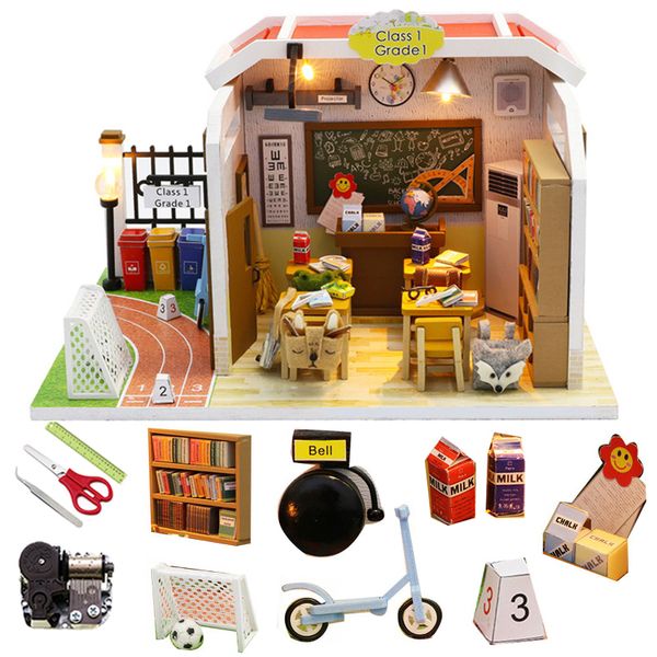 Mimari DIY House 1 24 Sınıf Minyatür Dollhouse Kit Montaj Oda Kutusu Ahşap Model Yapı Bebek Mobilya Erkekler İçin Noel Hediye Oyuncakları 220829