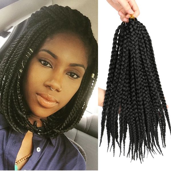 Tranças Box Braids de 14 polegadas Tranças de cabelo de crochê 12 fios/PCS Trança Deusa pré-laçada para mulheres negras Trança de cabelo LS21