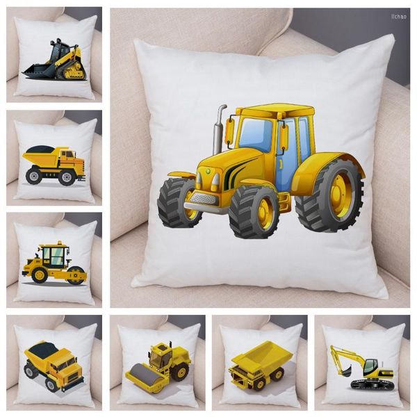 Kissen Cartoon Bagger Bulldozer Abdeckung Für Sofa Hause Kinder Zimmer Dekor Auto Spielzeug Druck Kissenbezug Plüsch Fall 45x45 cm