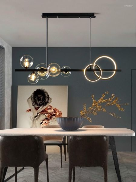 Подвесные лампы современный стеклянный шарик для столовой люстра черная длинная кронштейна кухонная барная стойка дома внутреннее приспособление