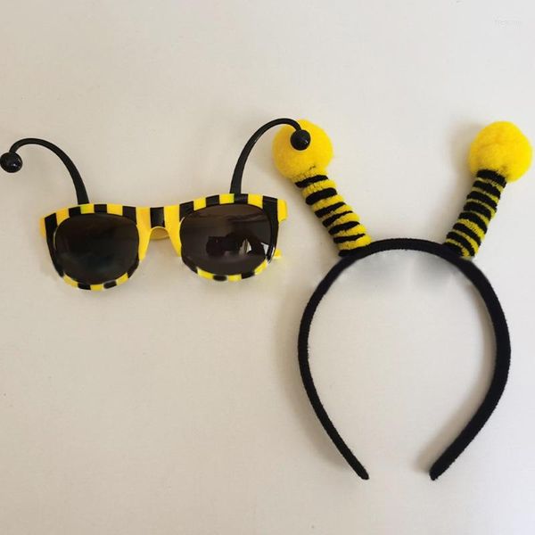 Máscaras de festa Bumble Bee Cosplay Favors For Mull Men and Kids Costom Acessory Head Hoop Glasses Conjunto