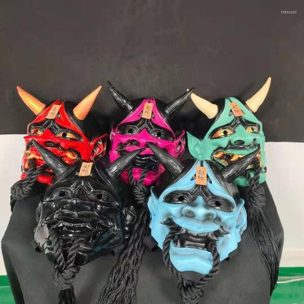 Parti Maskeleri Japon Mühürlü Prajna Şeytan Hannya Noh Kabuki Demon Oni Samurai Cosplay Mask Masquerade Cadılar Bayramı Prop