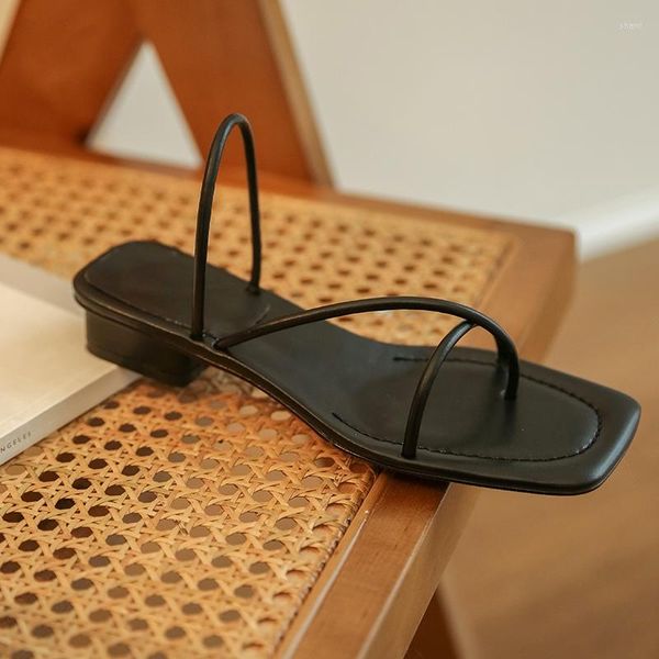 Sandalen 100 % Echtleder Damen Low Heels Damenschuhe Flip-Flop Sommer Casual Schwarz Weiß Orange Strand