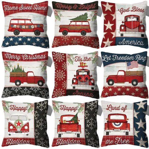 Kissenkissen Red Truck Case Home Decor Cover Weihnachtsdekorationen für Wohnzimmer Dekoration Abdeckungen 45