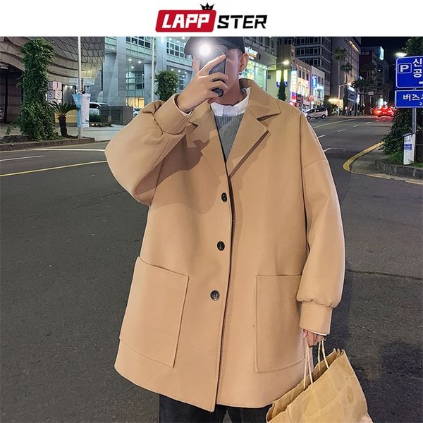 Trench da uomo LAPPSTER Uomo Moda coreana Trench di lana Cappotto da uomo Streetwear giapponese Cappotto invernale Harajuku Cachi Giacche Cappotti 220829