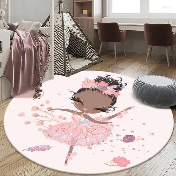 Tappeti Ballerino di danza classica Tappeto per camera da letto per ragazza Simpatico cartone animato Stanza bianca Gioco Tappeto rotondo Tappetino decorativo antiscivolo per bambini