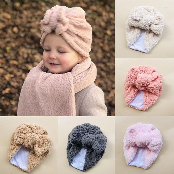 Boinas de berros de lã de cordeiro sólido chapéu de bebê chapéu de turbante infantil gorda de tampa de tampa para meninas menino 3-5t
