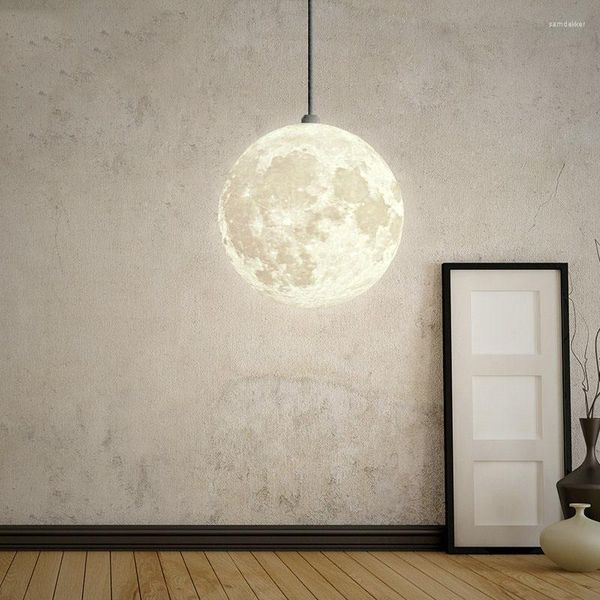 Lampade a sospensione Artpad Nordic Stampa 3D Moon Light Ball Modern Simple Living Room Droplight Camera da letto Sala da pranzo Illuminazione domestica