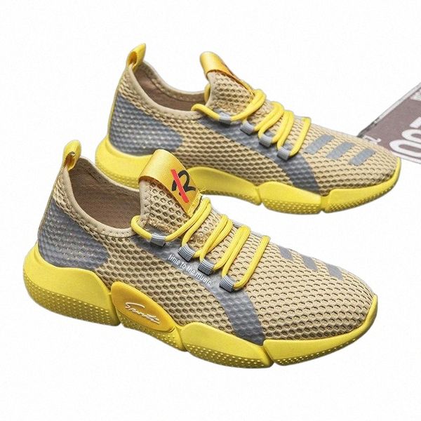 2022 Sapatos casuais preto verde branco e amarelo pele S519 Sapatos masculinos faca de malha esportiva masculina t￪nis planos zapatillas sude scarpe