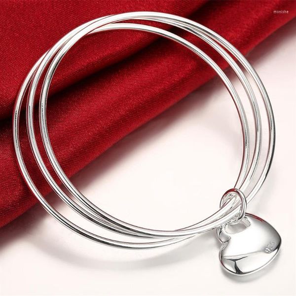 Offerta speciale braccialetto braccialetti in argento con timbro 925 per donne tre cerchi appesi a cuore ragazza studentessa gioielli moda festa
