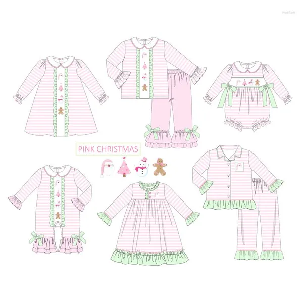 Roupas de roupas 2pcs roupas de meninas de meninas puras roupas de algodão Papai Noel Bordado Floral Padring Long Children Boutique