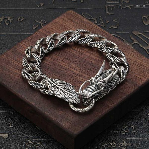 Link-Armbänder, modisches Herren-Armband, 925er Sterlingsilber, Vintage-Stil, chinesischer Stil, Tierkette, Drache