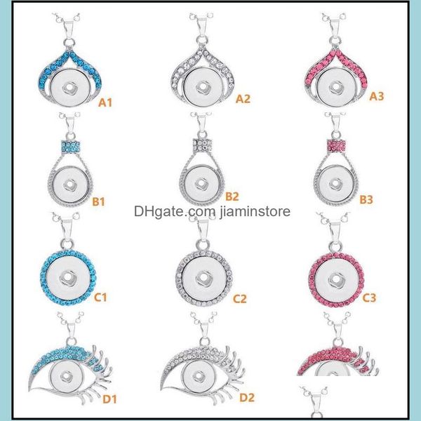 Anhänger Halsketten 12 Stile Kristall Druckknopf Anhänger Halskette Edelstahl Kette Fit 18mm Knöpfe Frauen Schmuck Dr Dhseller2010 Dhd1C