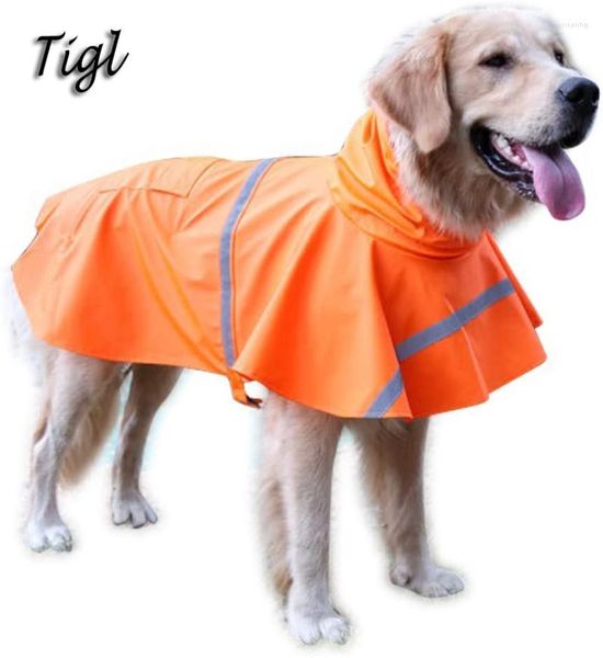 Vestuário para cães tiql grande capa de chuva roupas de água de estimação de água de estimação com capuz de poncho de chuva leve com tira reflexiva