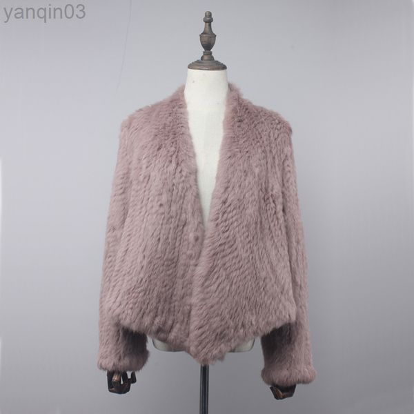 Giacca da donna in vera pelliccia sintetica Giacca da collo irregolare fatta a mano naturale Cappotto in pelliccia di coniglio Capispalla lavorato a maglia Gilet L220829