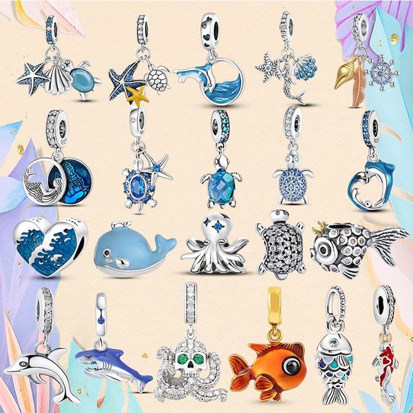 925 Серебряная подгонка Pandora Bracelet Bearme Bead Sea Turtle Octopus Starfish Charmes Ciondoli Diy мелкие шарики украшения