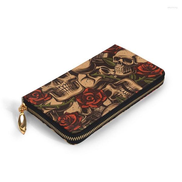 Geldbörsen NOISYDESIGNS Gothic Skull Damen und Geldbörsen Echtes Rindsleder Lange Geldtasche Telefon Clutch Wallet Luxus-Design-Geldbörse