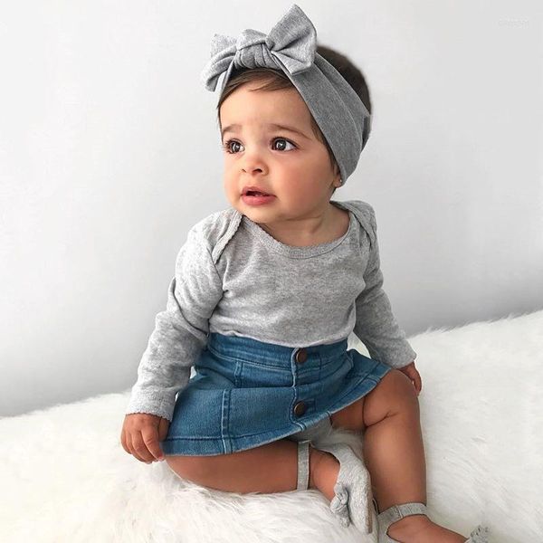 Kleidungssets 6-24 Monate geborenes Kind Baby Mädchen Herbst Kleidung Set Langarm Body Top Denim Rock Kleid Elegantes süßes Baumwolloutfit