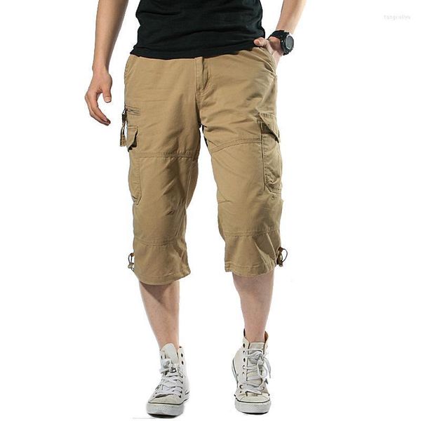 Shorts masculinos de longa distância para homens de longa distância 2022 joelho de verão de joelho multi -bolso casual algodão elástico bermudas estilo militar masculino
