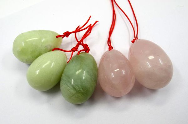 Colares pendentes ovos de cristal de quartzo rosa jade perfurados verde natural yoni para exercício de kegel misto 2pcs/conjunto