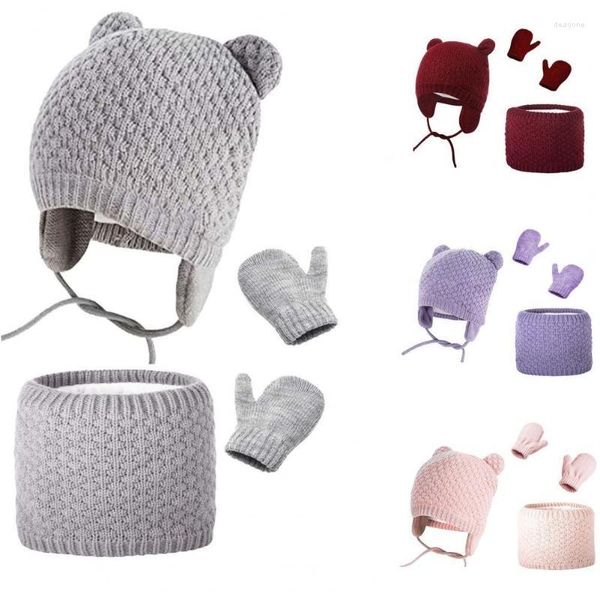 Cappelli 1 Set Berretto lavorato a maglia per bambini Caldo fibra acrilica Guanti sciarpa per orecchie simpatico cartone animato accattivante per regali