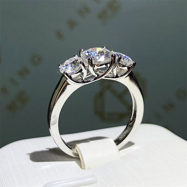 Anéis de casamento 925 anel de prata 2ctw 65mm excelente corte redondo jóias anel de noivado presente de aniversário 220829