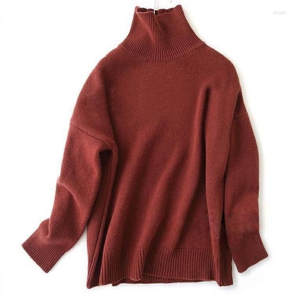 Damenpullover Mode Ziegenkaschmir Dicker Strick Frauen Rollkragenpullover Breiter lockerer Pullover Pullover Blau 3 Farbe M-L Einzelhandel Großhandel