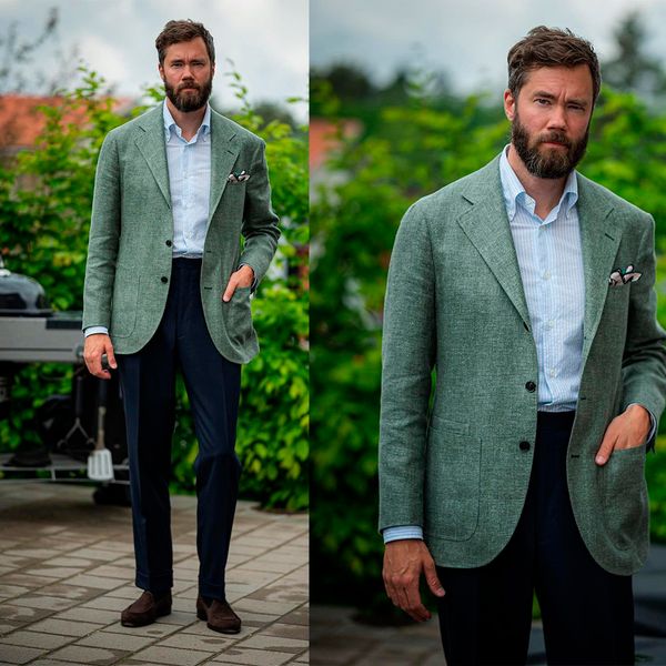 Tuxedos de casaco longos de homens quentes verdes, noivo de lã grossa de jaqueta de baile de festas, desgaste de uma roupa de um segue