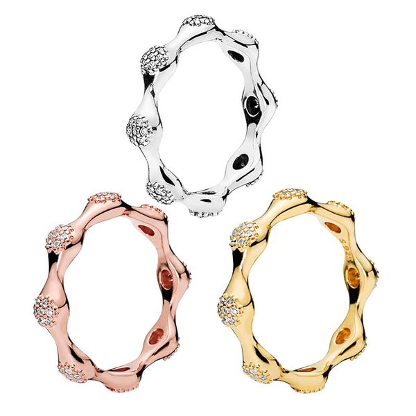 Donna Uomo Anello a fascia placcato oro giallo Argento 925 Gioielli da festa in oro rosa Per anelli di diamanti pandora CZ con scatola originale