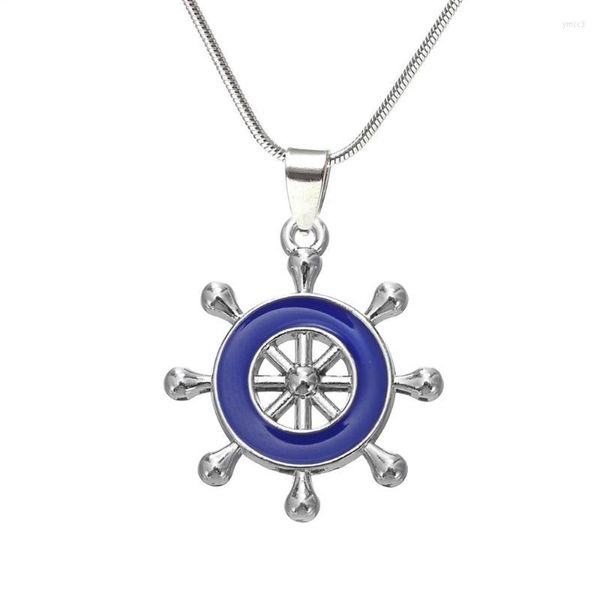 Colares pendentes de liga metal azul azul vermelho colar leme navios Roda de roda jóias náuticas para homens ou mulheres